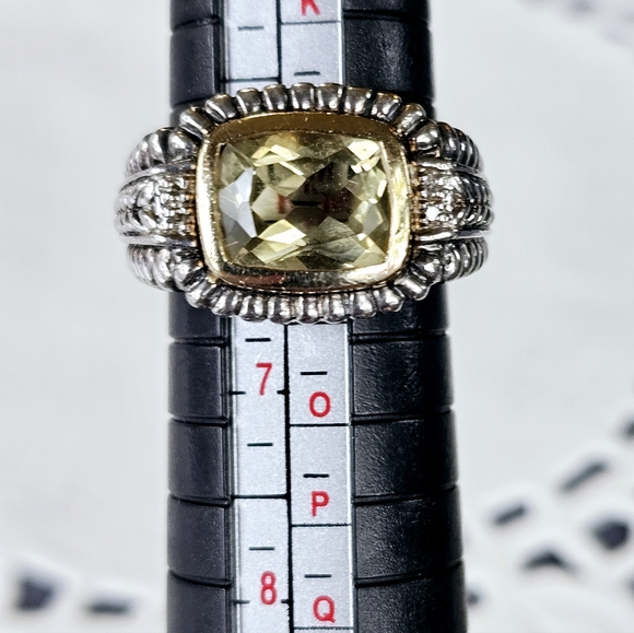 Genuine Town & Country Citrine & Diamond Ring in 14K & Sterling Silver Sz 6! - Picture 6 of 6